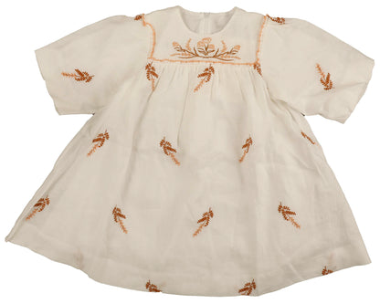 Noma Peach Embroidered Bubble Sleeve Dress