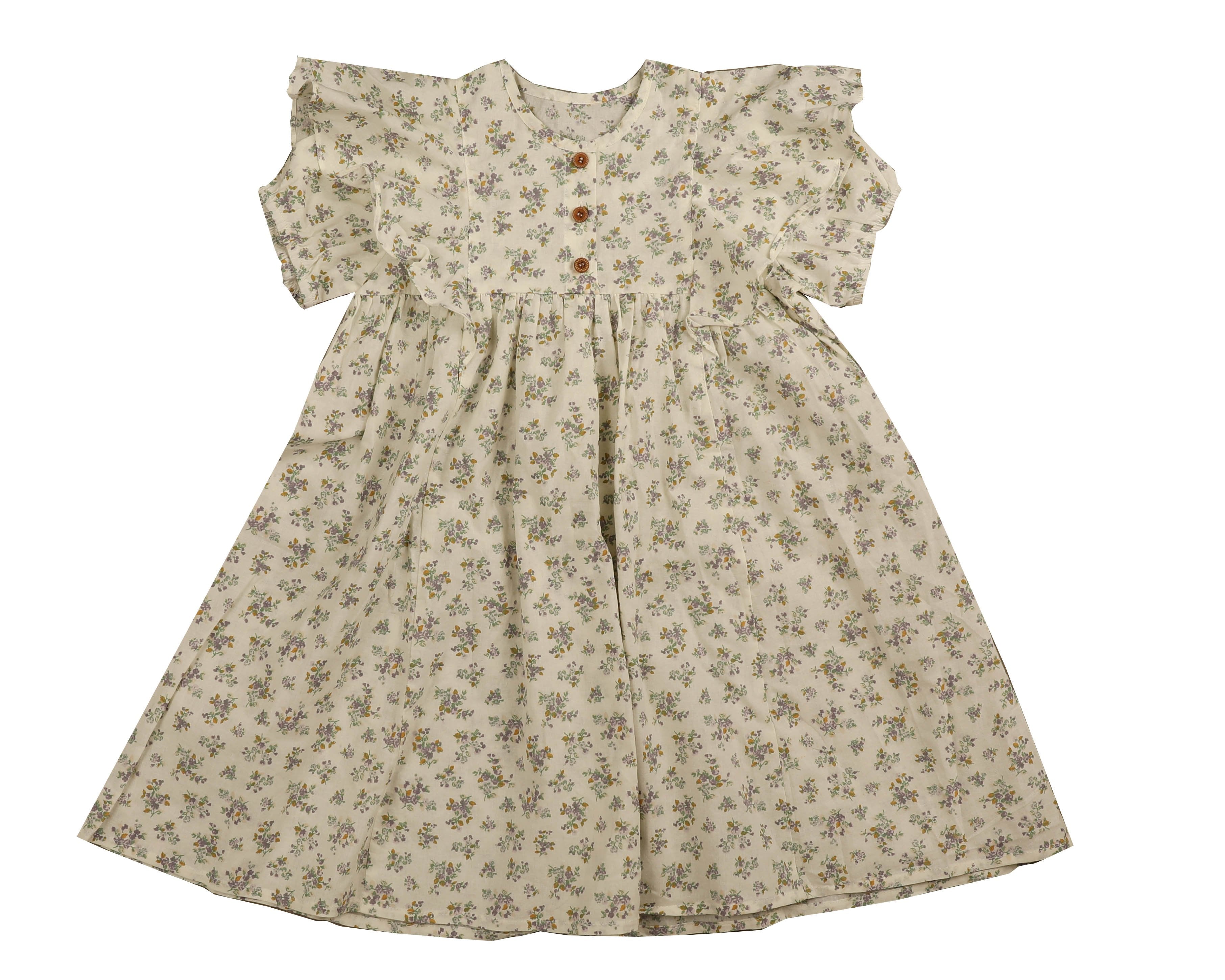 Noma Floral Dress with Shoulder Frill and Buttons