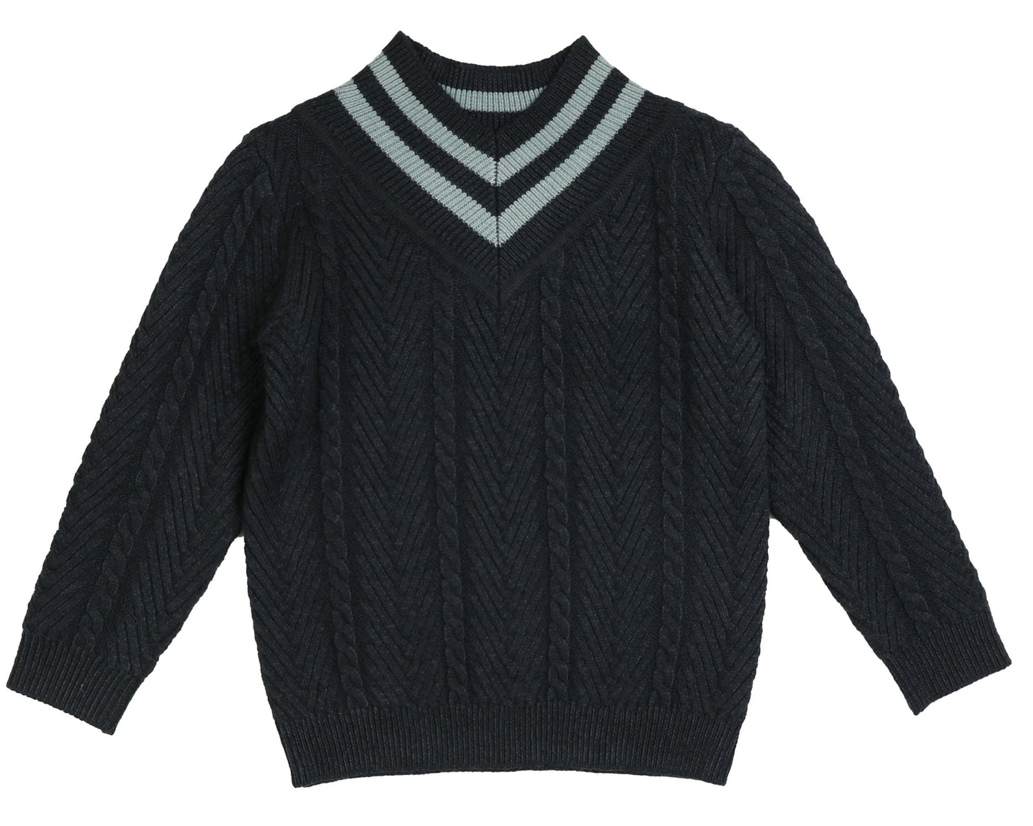 Noma Navy V Neck Herringbone Pattern Sweater