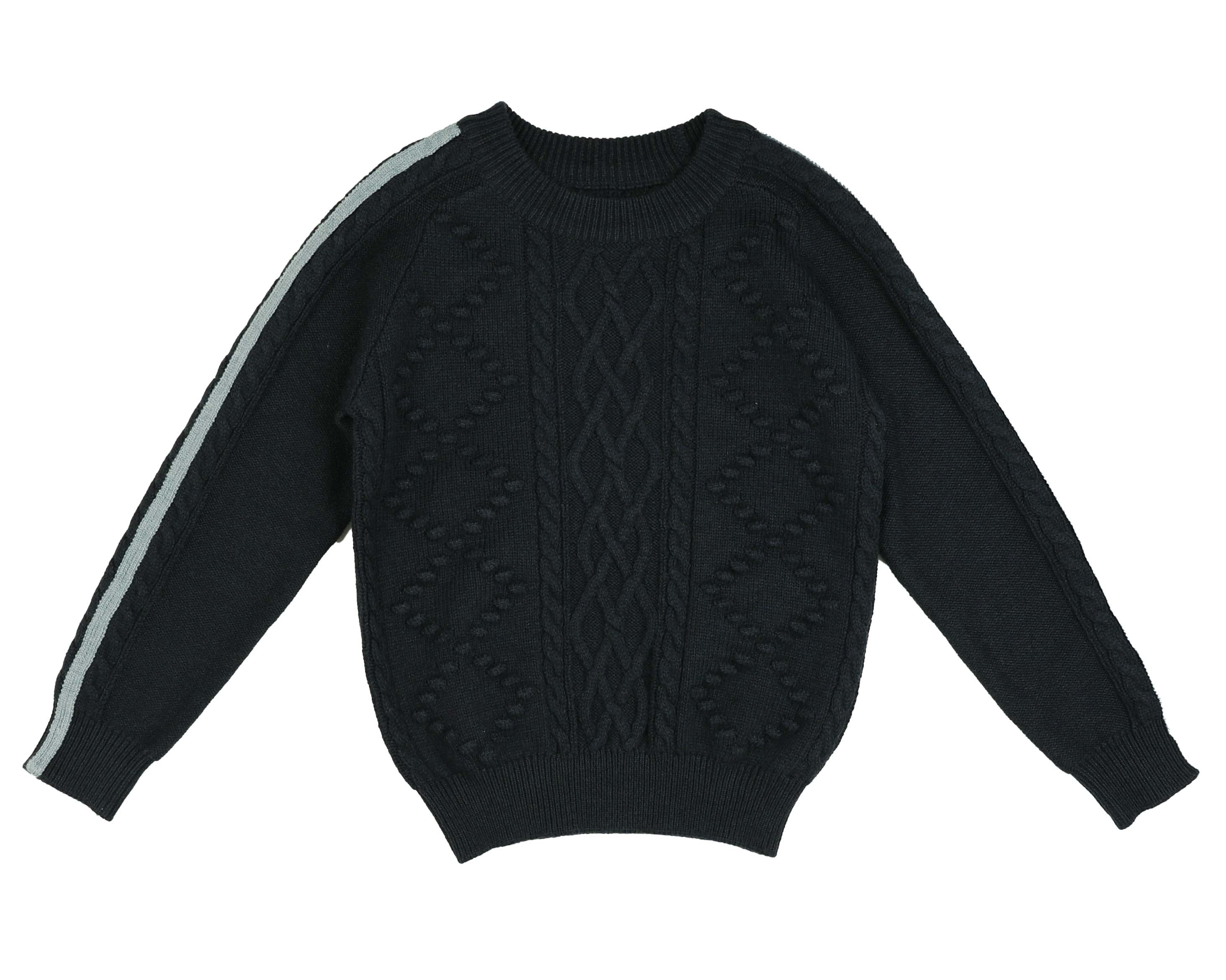 Noma Navy Sleeve Stripe Textured Knit Sweater