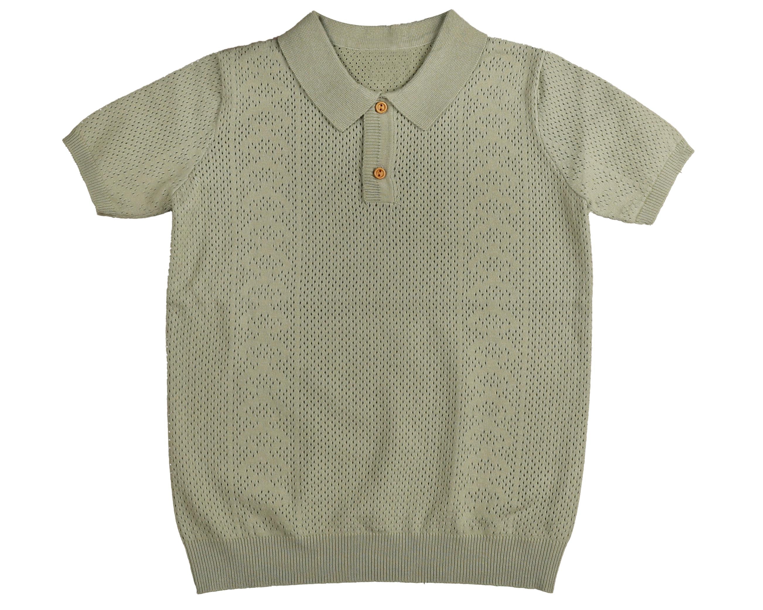 Noma Sage Solid Pointelle Collared Sweater