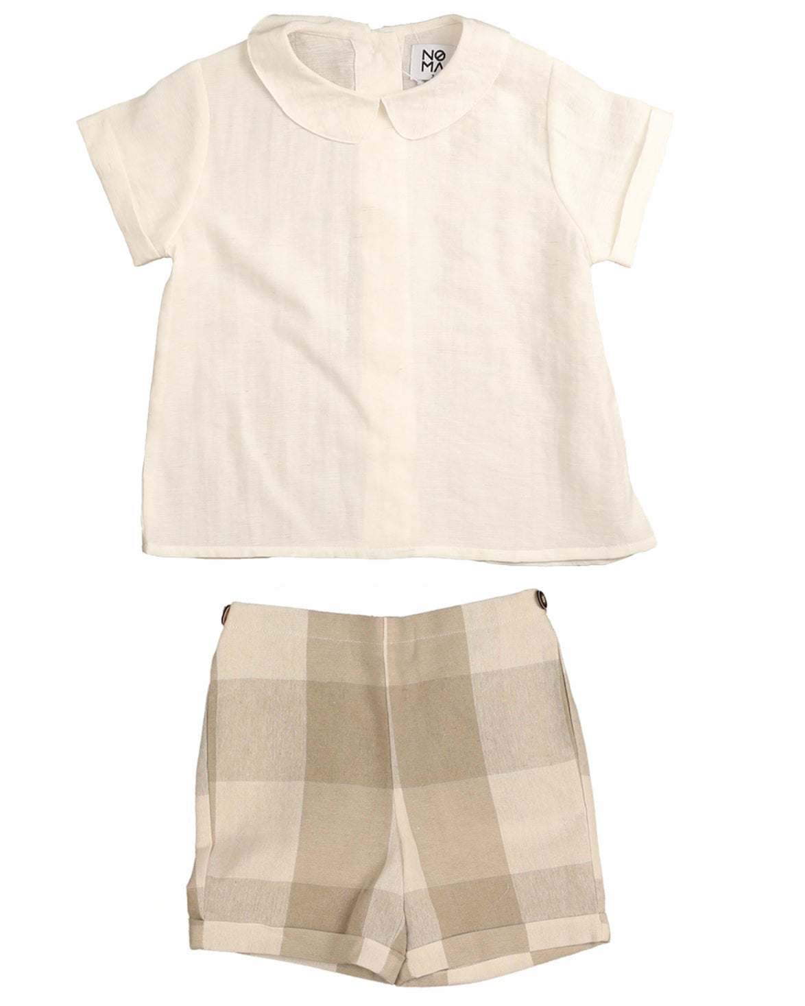 Noma Contrast Color Collar Shirt and Shorts Set Beige