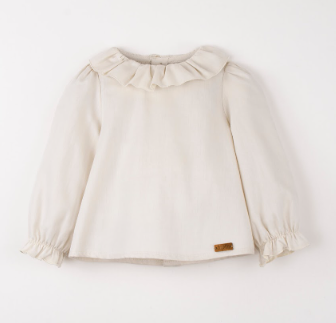 Popelin Off-white Shirt With Frilled Neckline