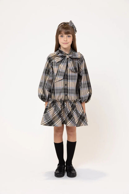 Piccola Ludo Long Pandoro Quadro Beige Dress