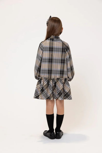 Piccola Ludo Long Pandoro Quadro Beige Dress