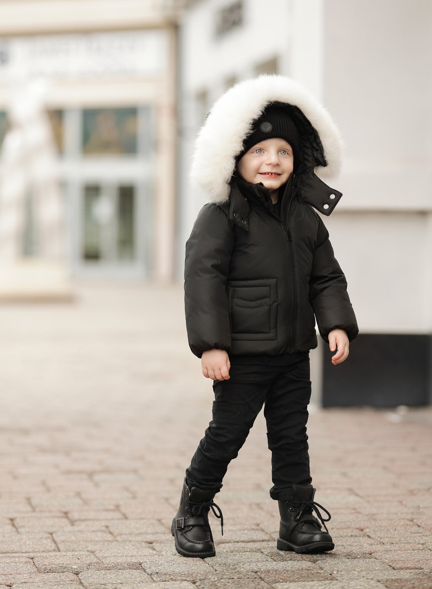 Pramie Black with White Fur Baby Coat Once Child and Teen