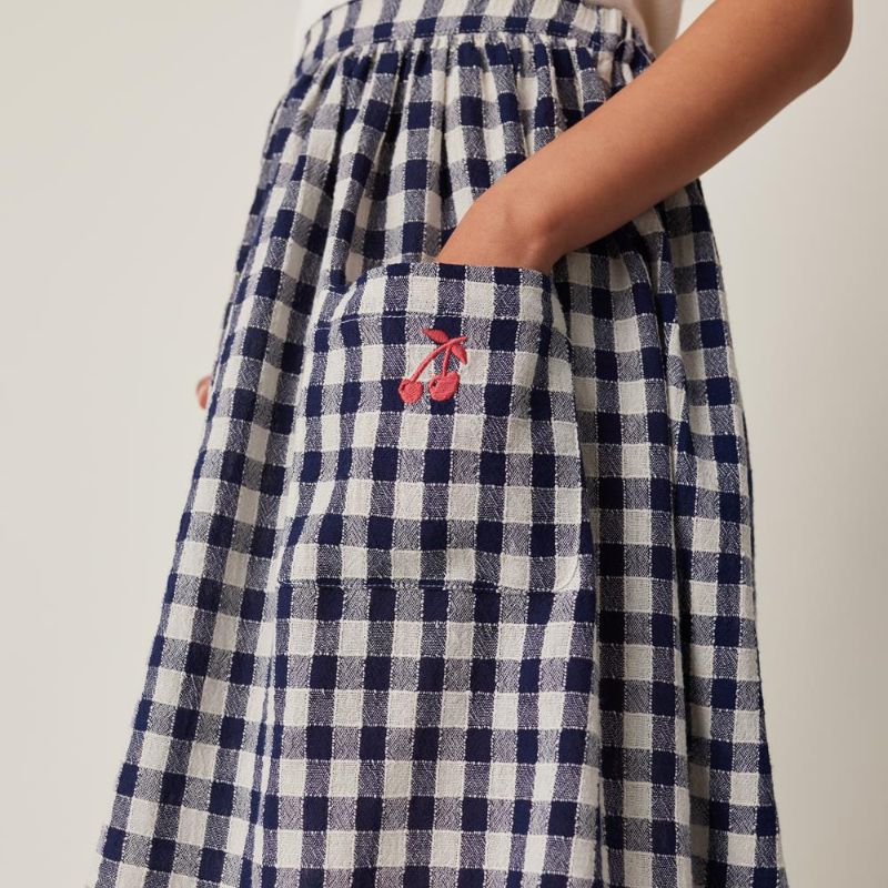 Tocoto Navy Vichy Check Skirt With Pockets