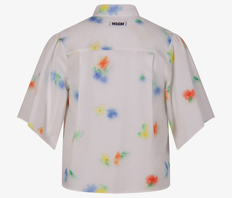 MSGM White Girls SS Poplin Shirt