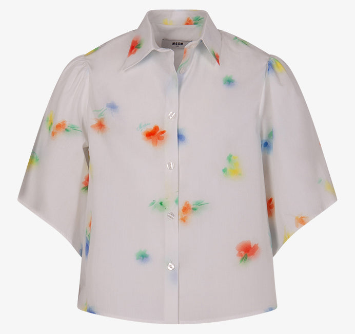 MSGM White Girls SS Poplin Shirt