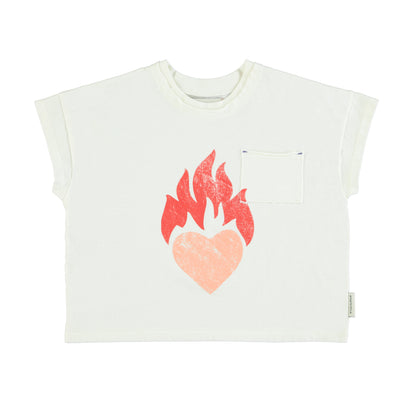 Piupiuchick Ecru with Heart Graphic Tee Shirt