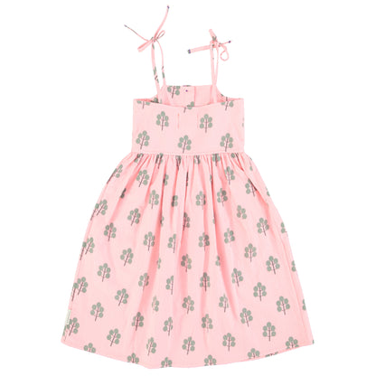 Piupiuchick Pink with Green Trees Print Long Pocket Dress