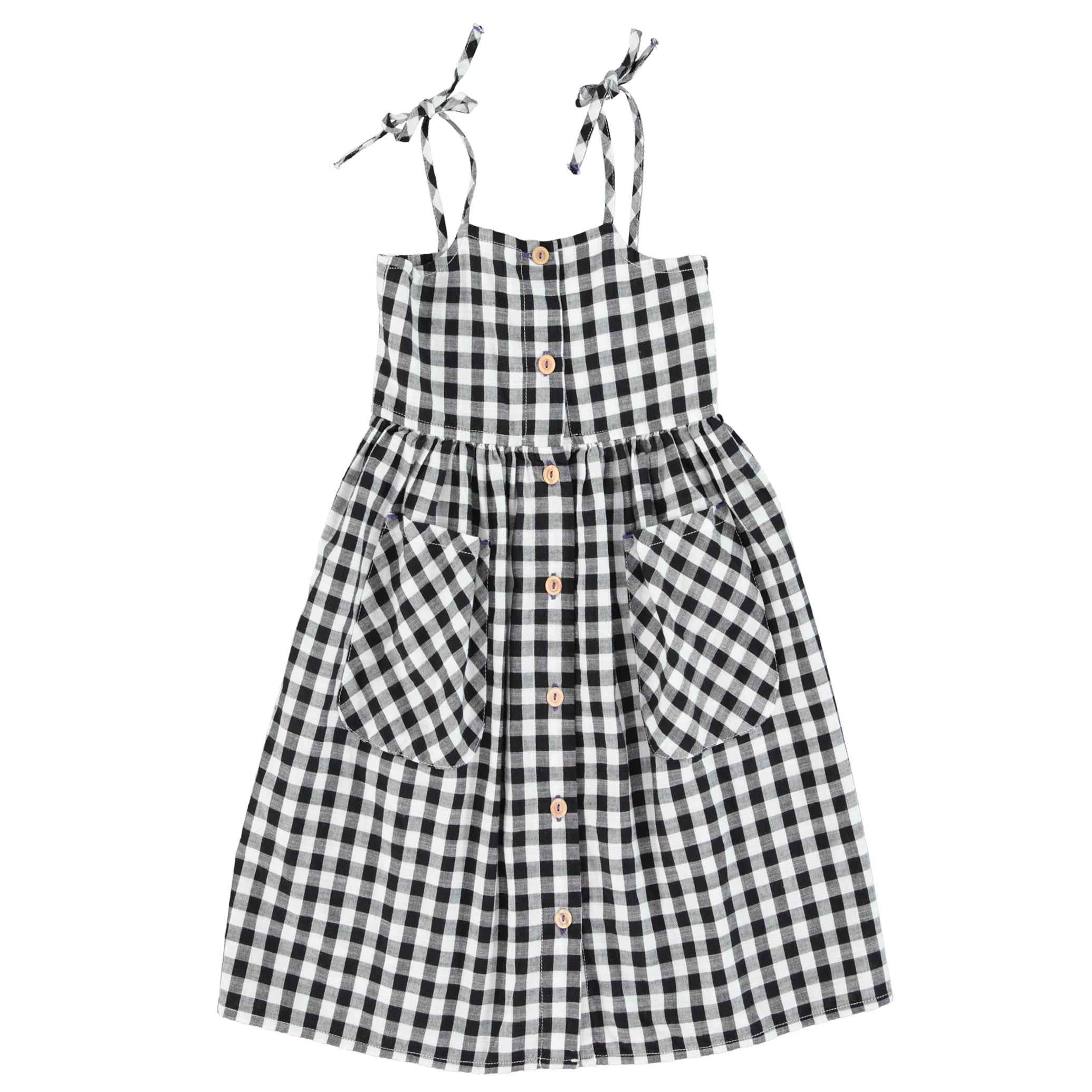 Piupiuchick Black and White Checkered Long Pocket Dress
