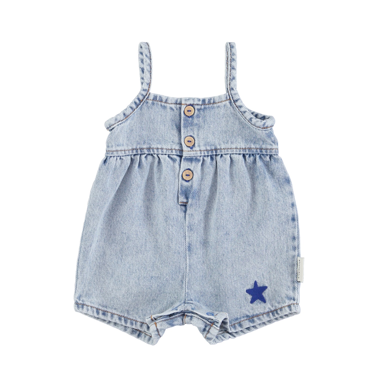 Piupiuchick Baby Washed Blue Denim Short Dungarees