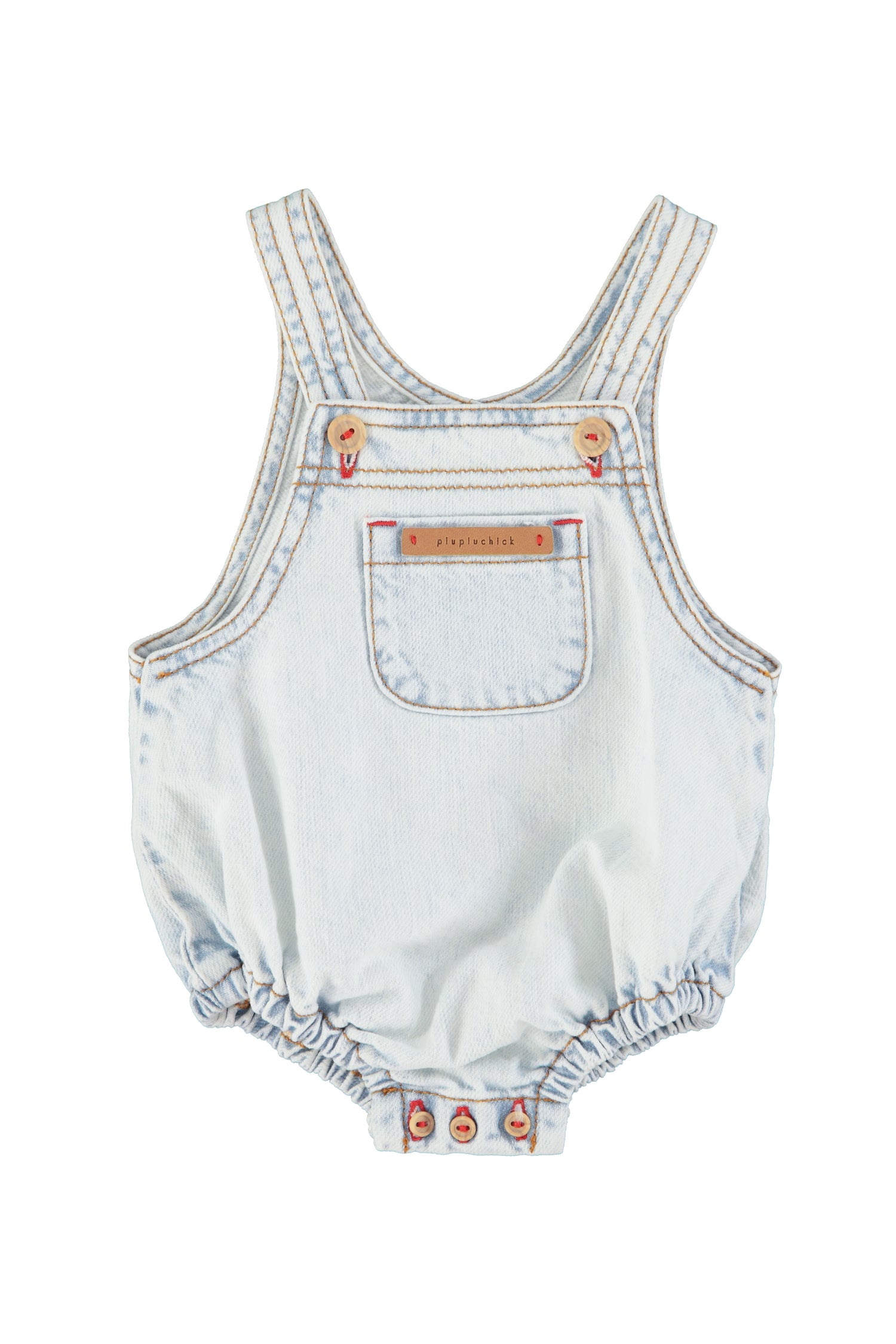 Piupiuchick Baby Romper Washed Light Blue Denim