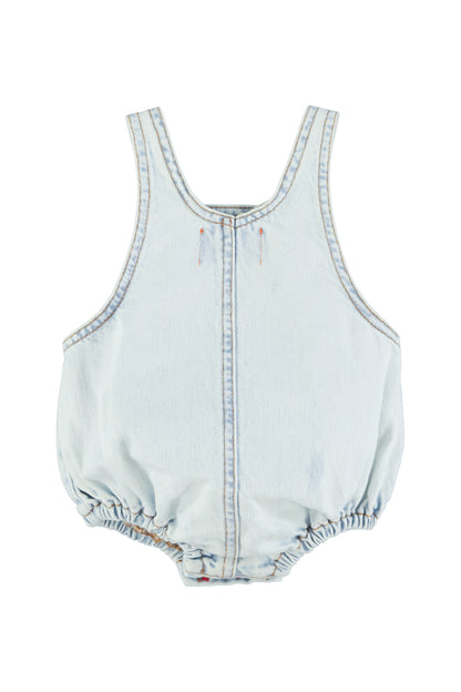 Piupiuchick Baby Romper Washed Light Blue Denim