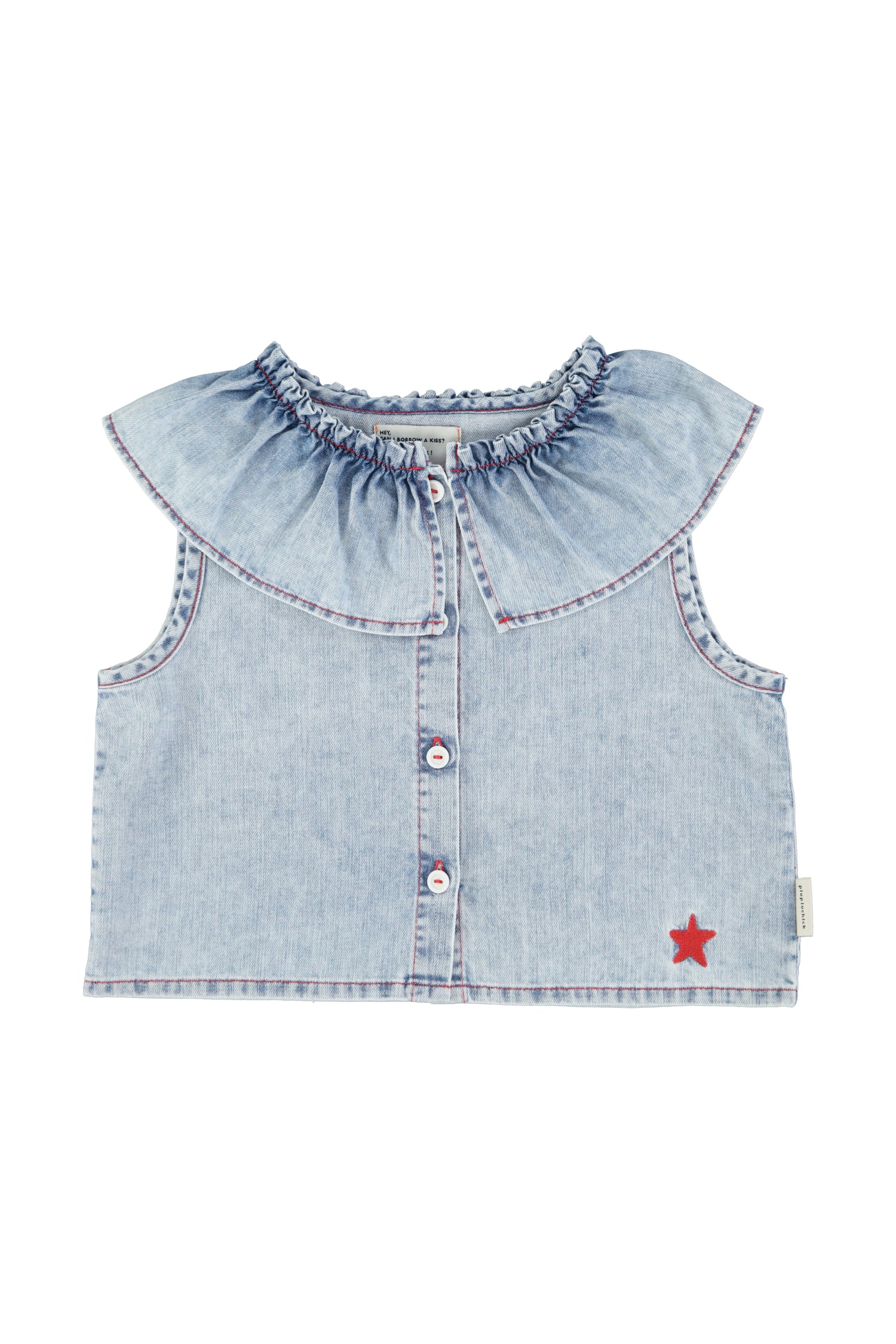 Piupiuchick Sleeveless Blouse with Collar Light Blue Denim