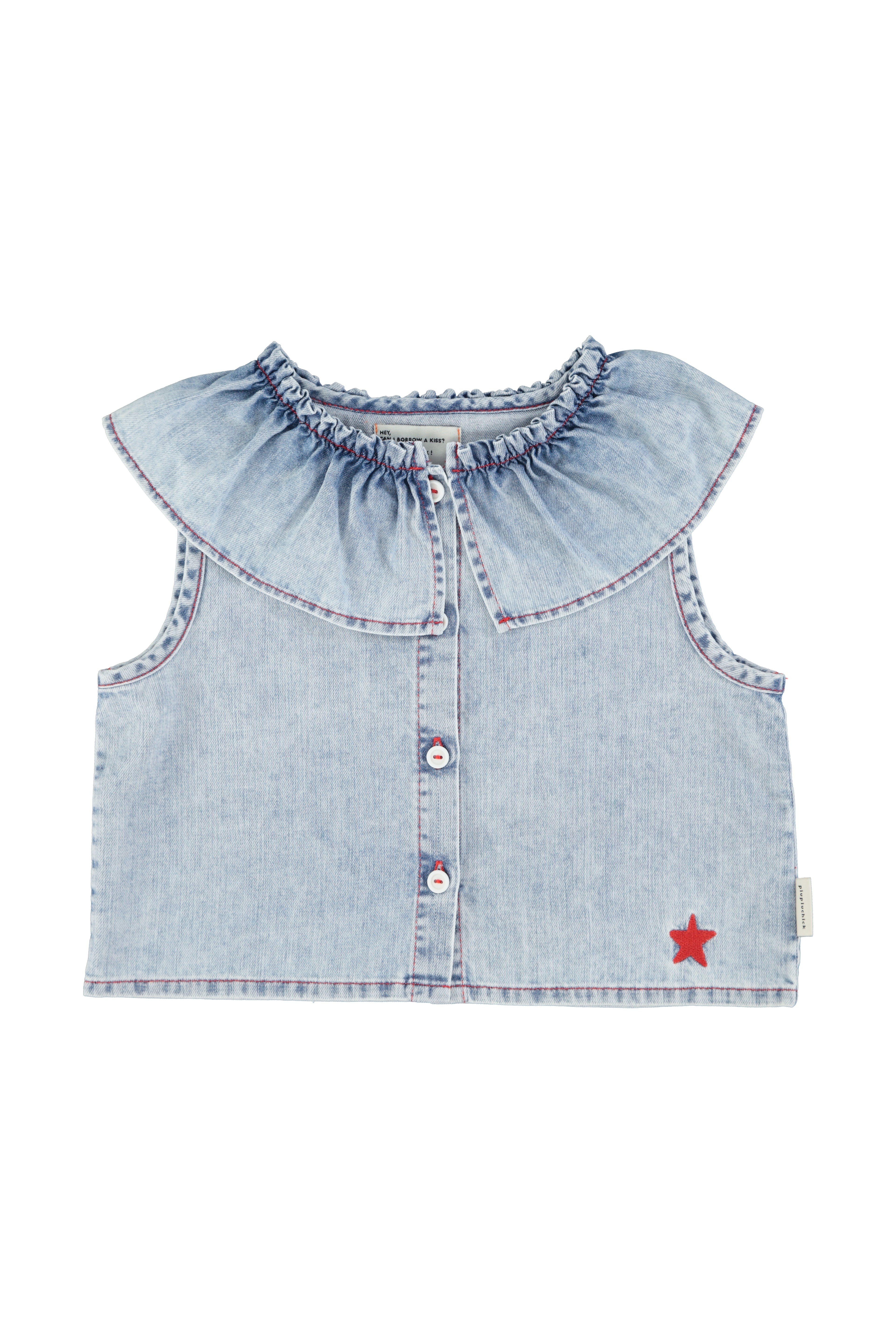 Piupiuchick Sleeveless Blouse with Collar Light Blue Denim