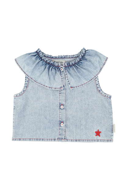 Piupiuchick Sleeveless Blouse with Collar Light Blue Denim