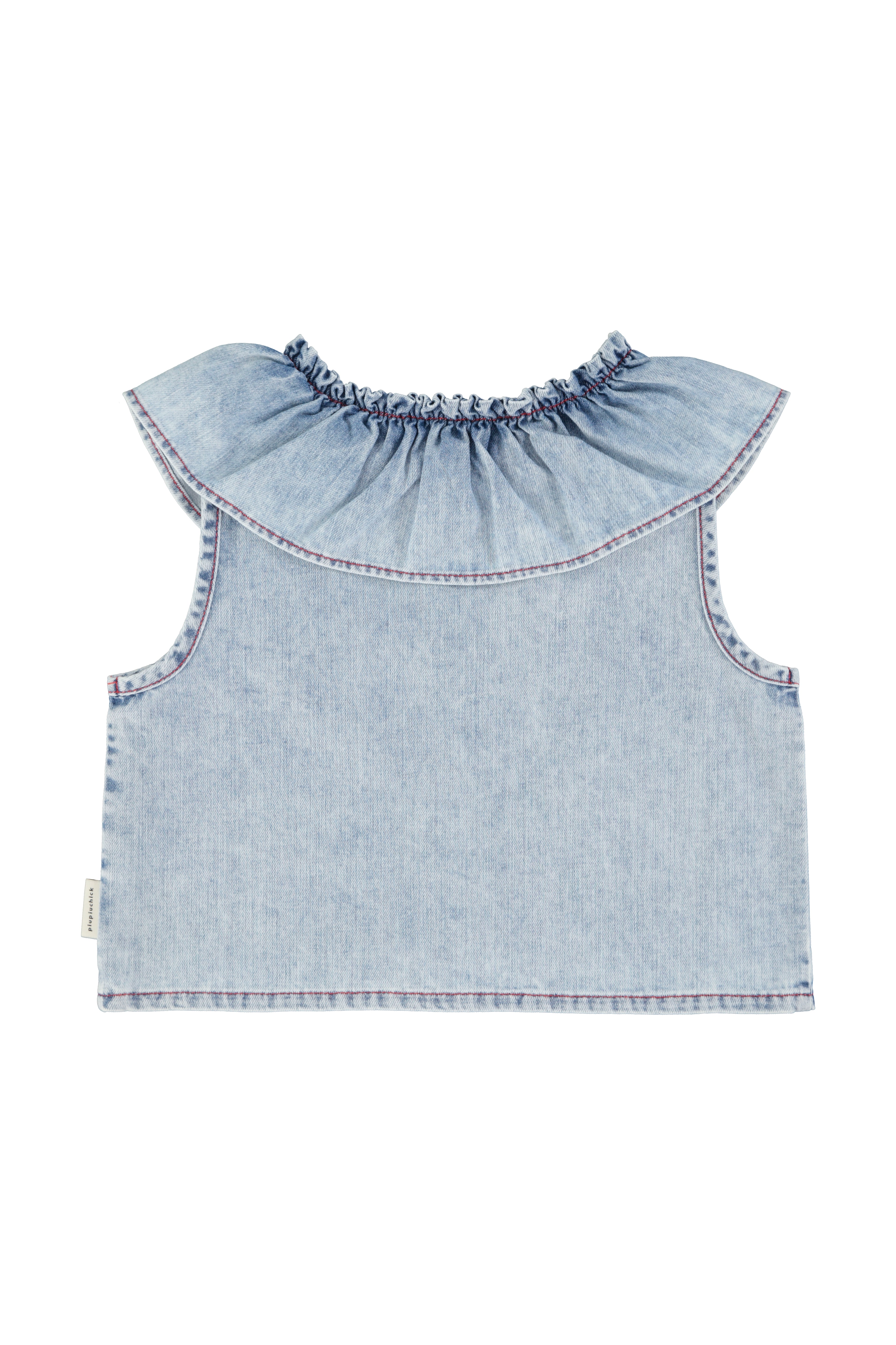 Piupiuchick Sleeveless Blouse with Collar Light Blue Denim