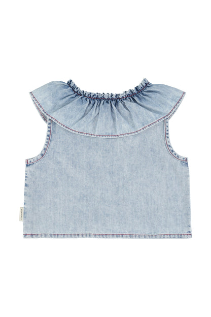 Piupiuchick Sleeveless Blouse with Collar Light Blue Denim