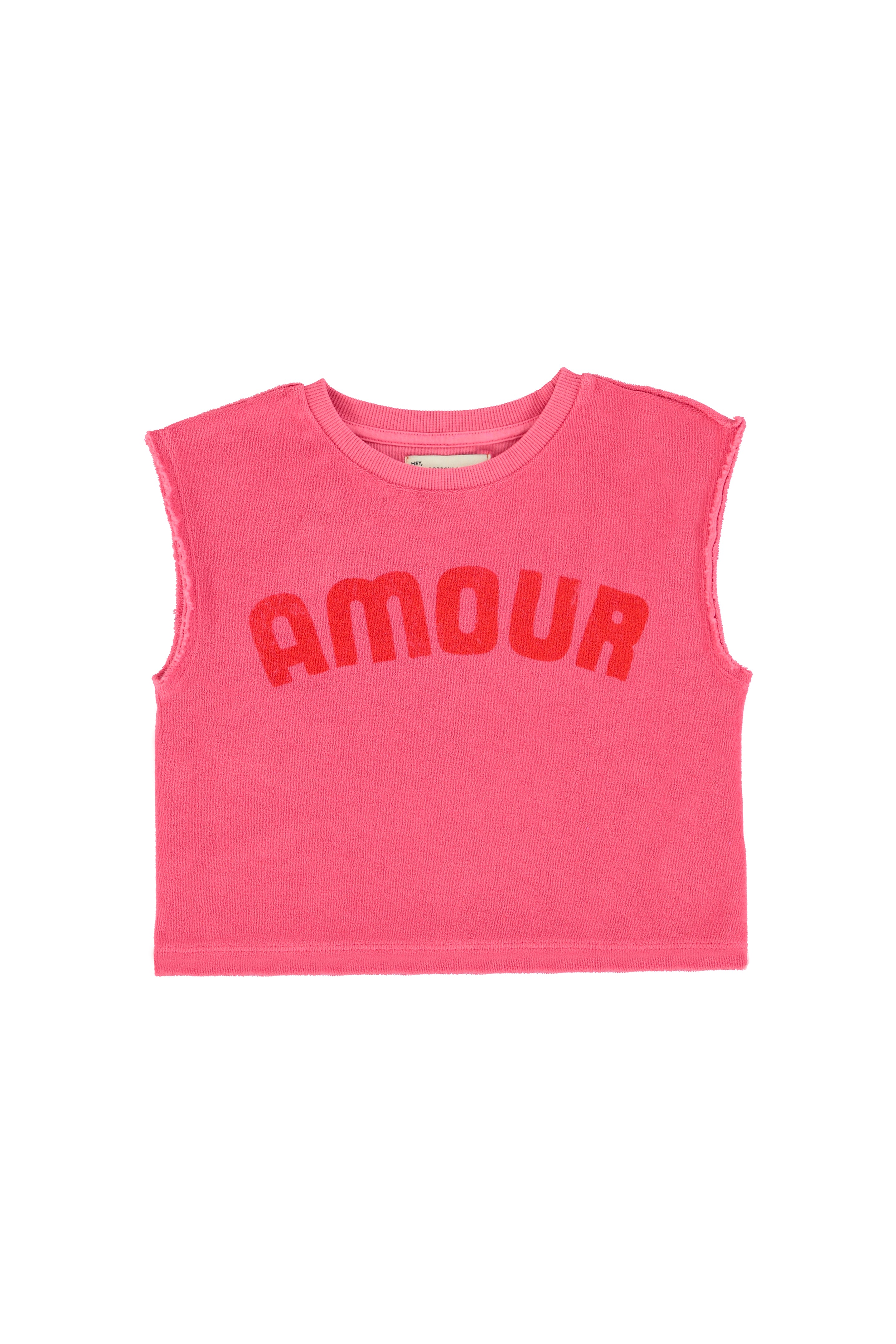 Piupiuchick Girls Sleeveless Top Pink with "Amour" Print