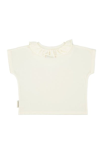 Piupiuchick Girls T-Shirt with Collar Ecru with Red Heart Print