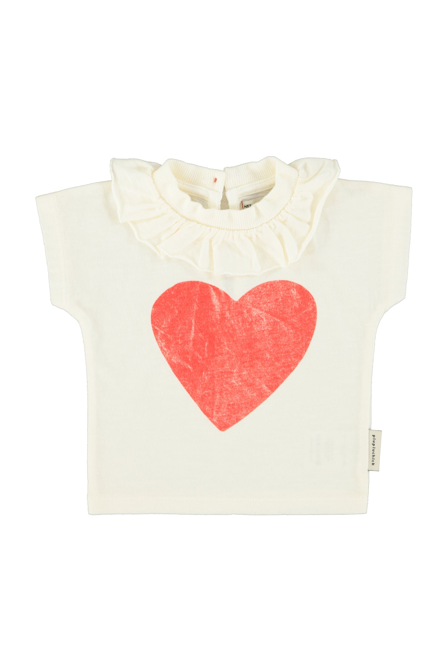 Piupiuchick Baby T-Shirt with Collar Ecru with Red Heart Print