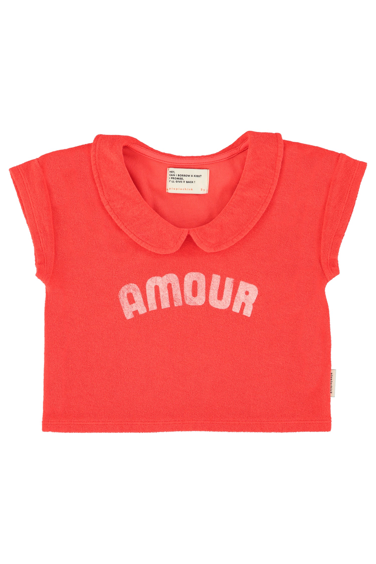 Piupiuchick Girls T-Shirt with Peter Pan Collar Red with "Amour" Print