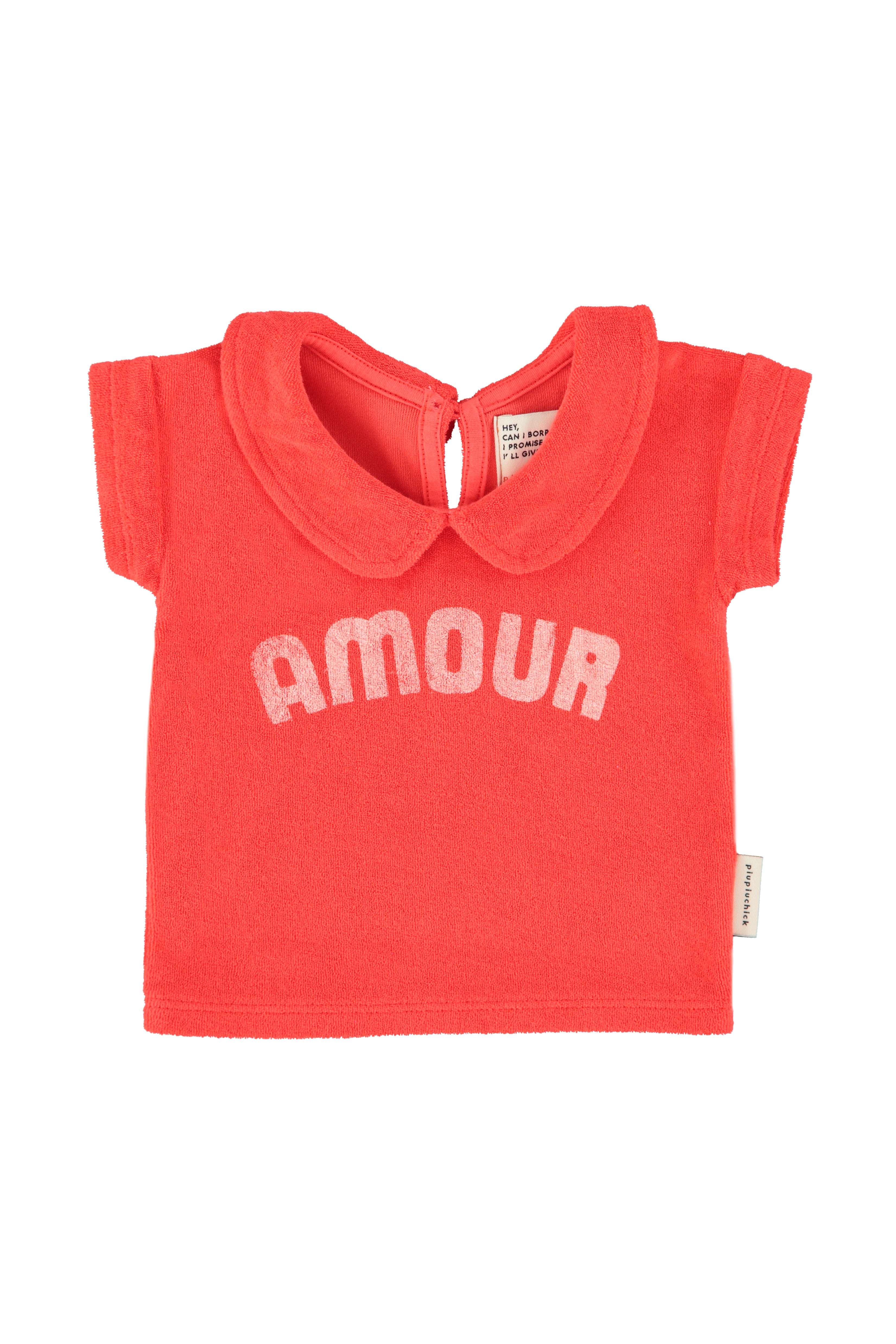 Piupiuchick Baby T-Shirt with Peter Pan Collar Red with "Amour" Print