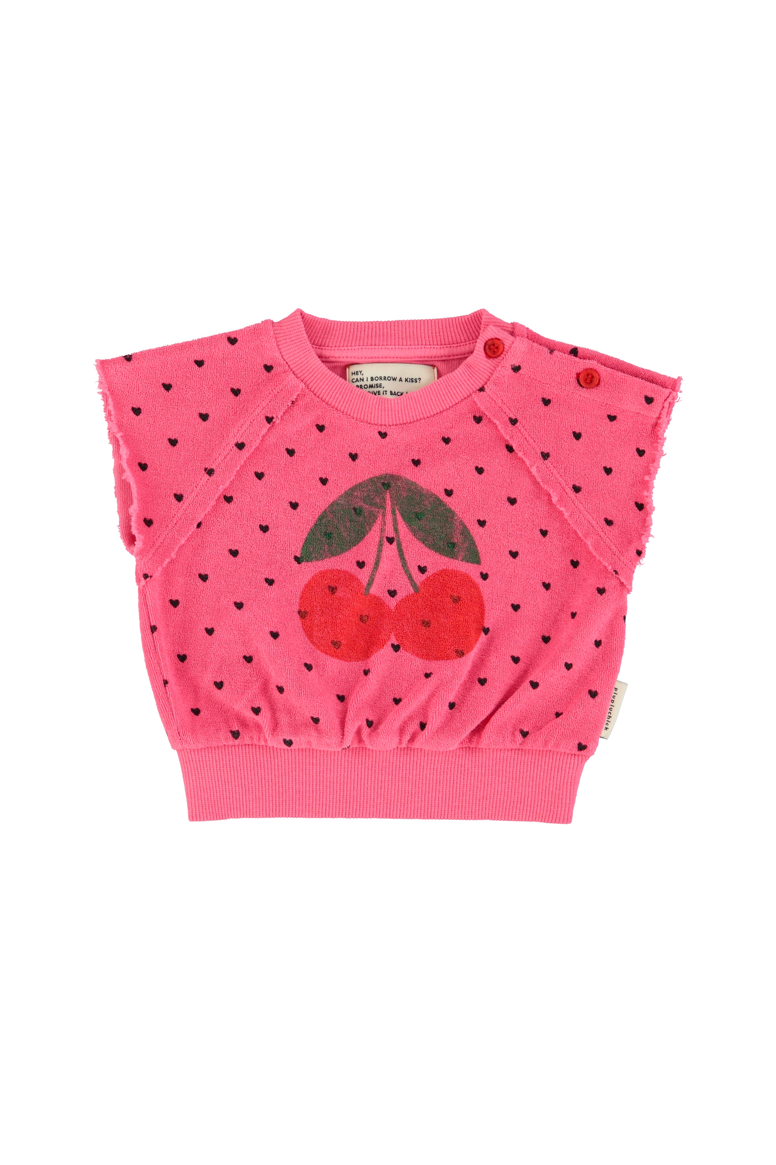 Piupiuchick Sleeveless Sweatshirt Pink with Cherry Print
