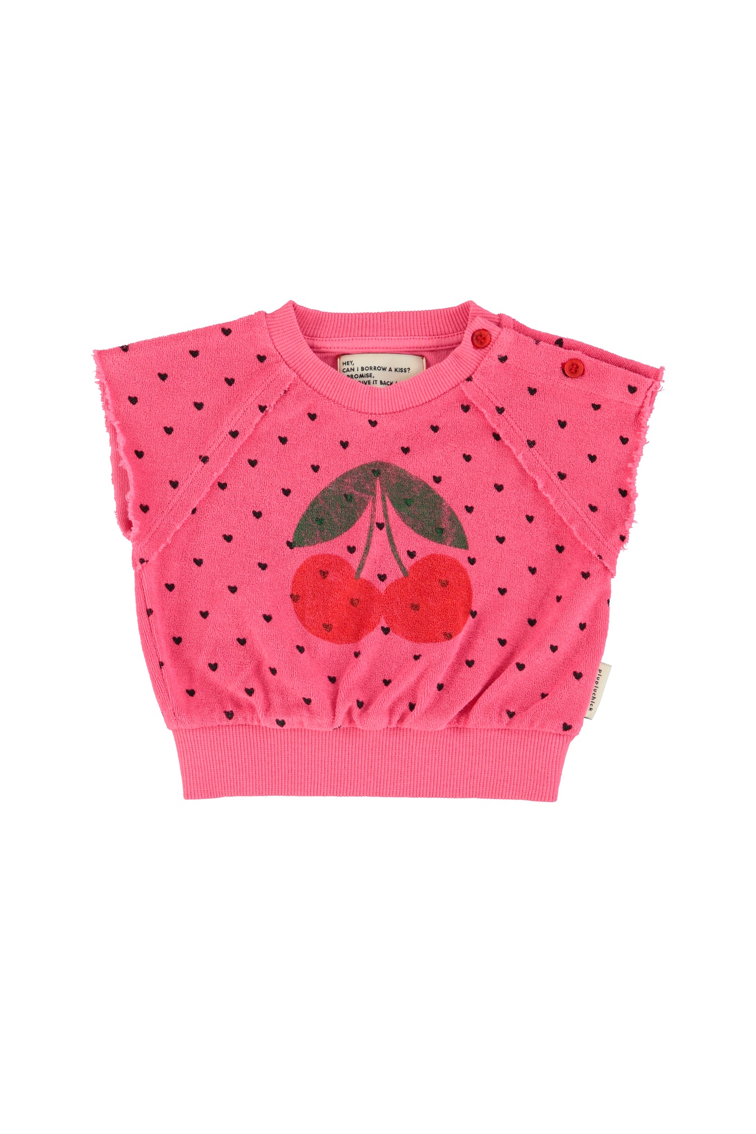 Piupiuchick Sleeveless Sweatshirt Pink with Cherry Print