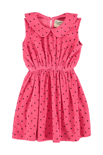 Piupiuchick Knee-Length Pink Dress with Collar and Black Hearts
