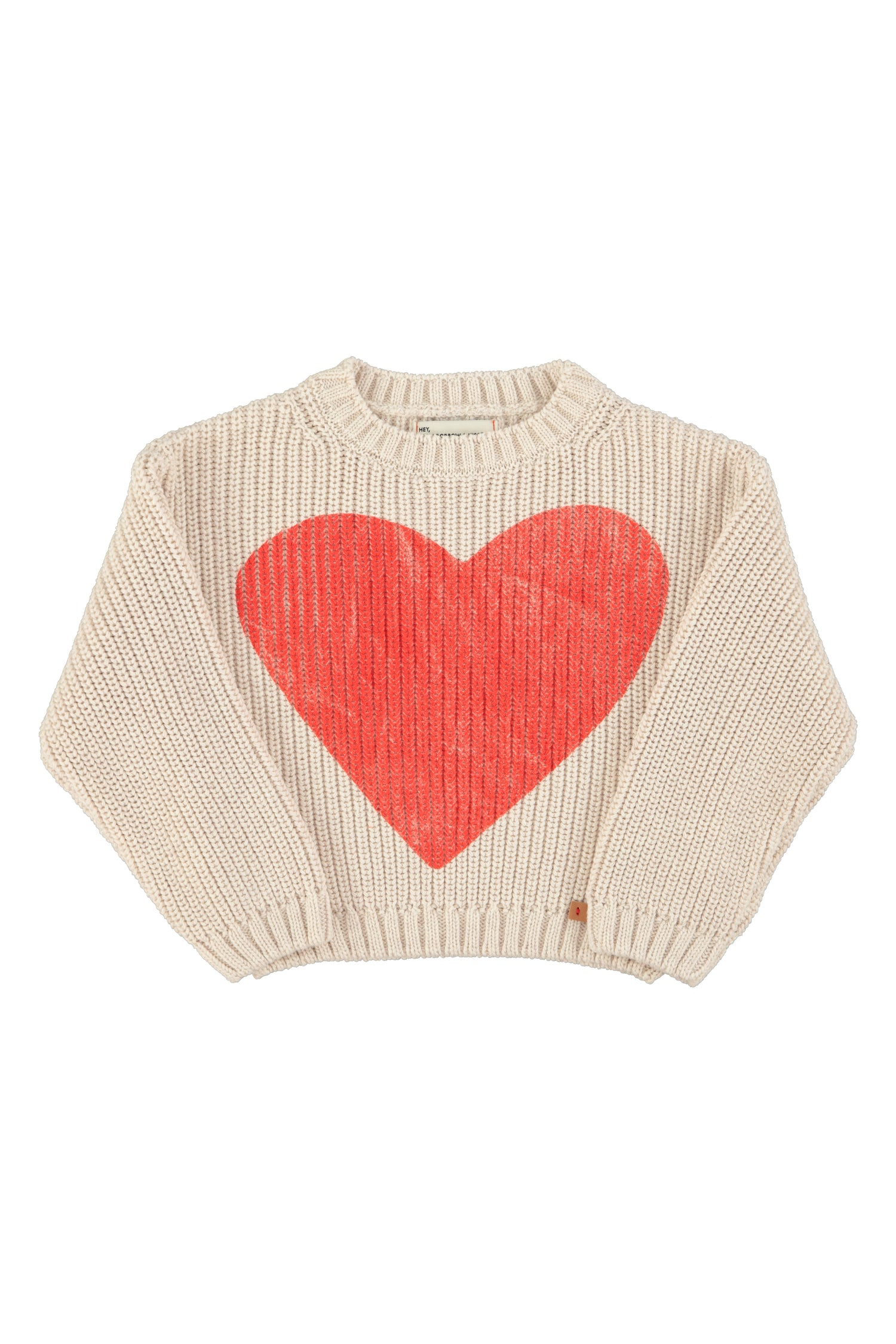 Piupiuchick Girls Knitted Sweater Ecru with Red Heart Print