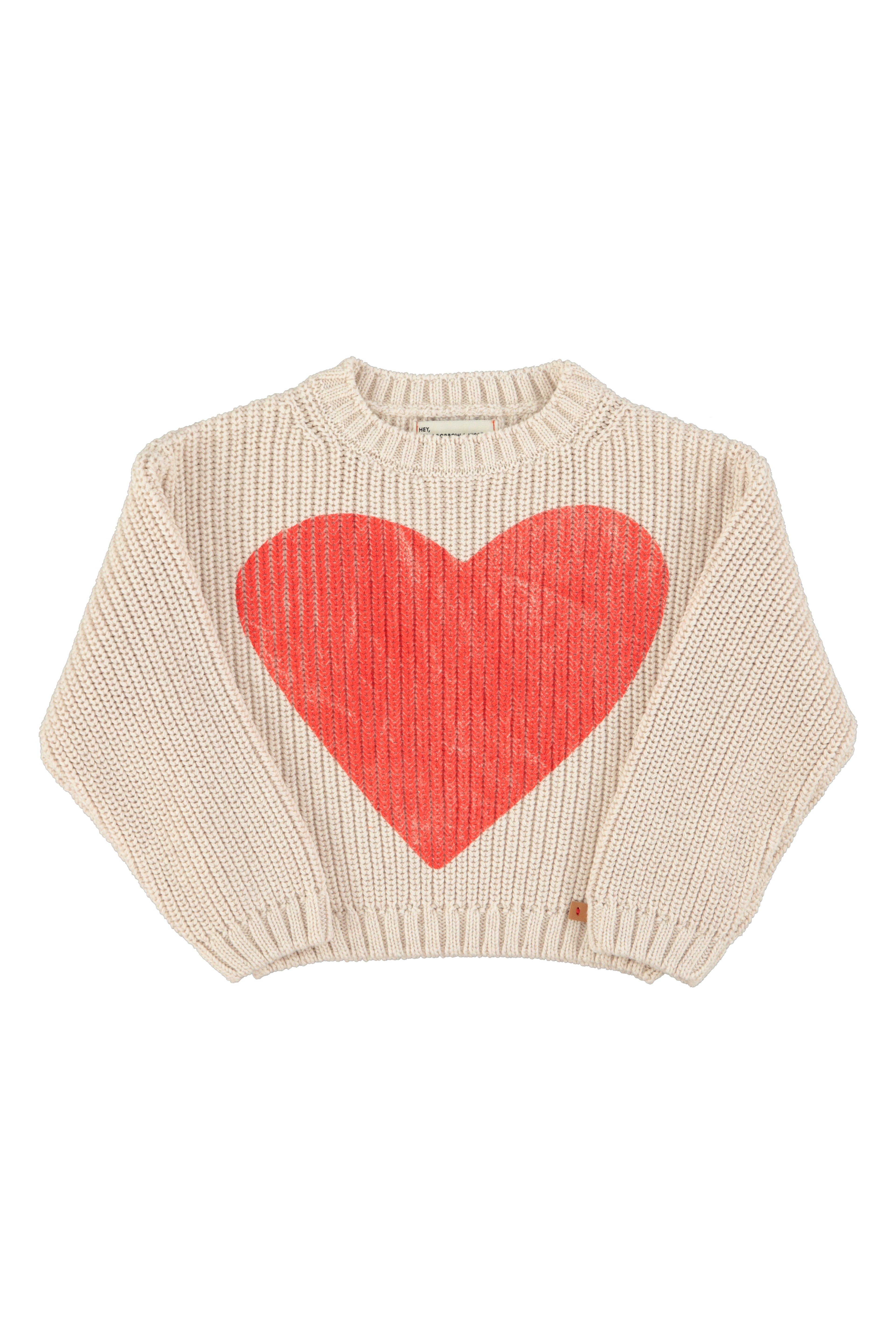 Piupiuchick Girls Knitted Sweater Ecru with Red Heart Print