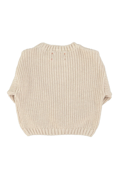 Piupiuchick Girls Knitted Sweater Ecru with Red Heart Print