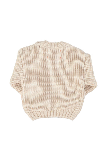 Piupiuchick Baby Knitted Sweater Ecru with Red Heart Print
