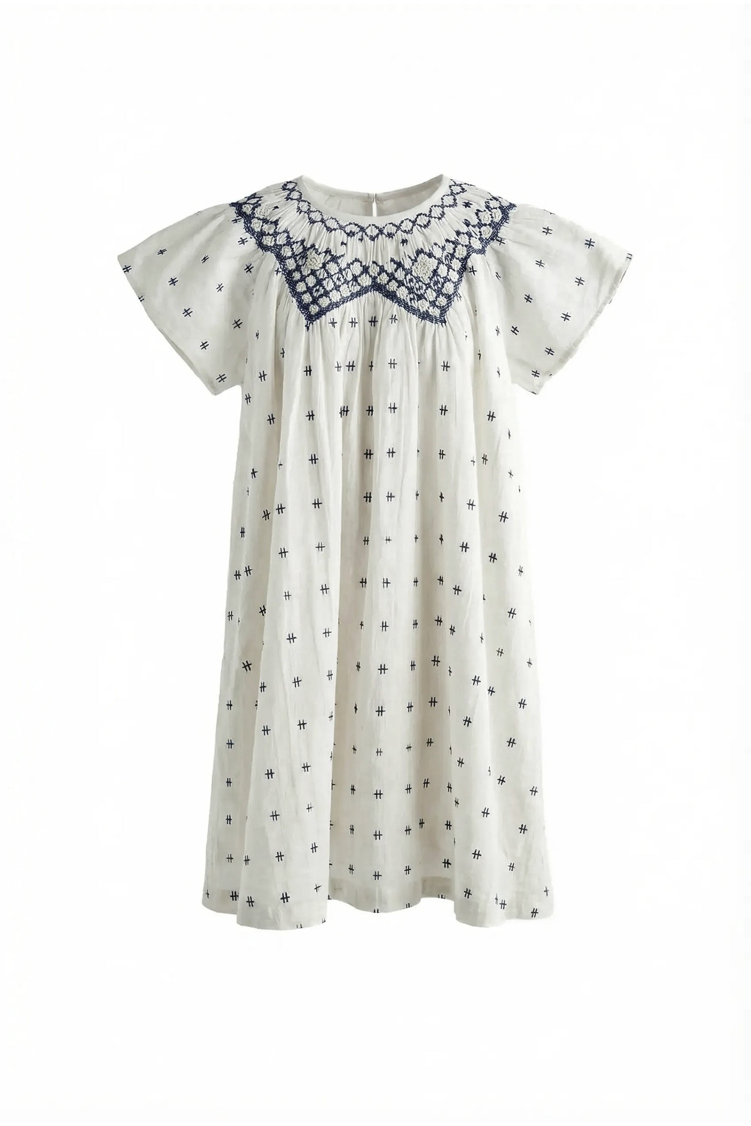 Pernille Ivory Cotton Dress with Blue Details