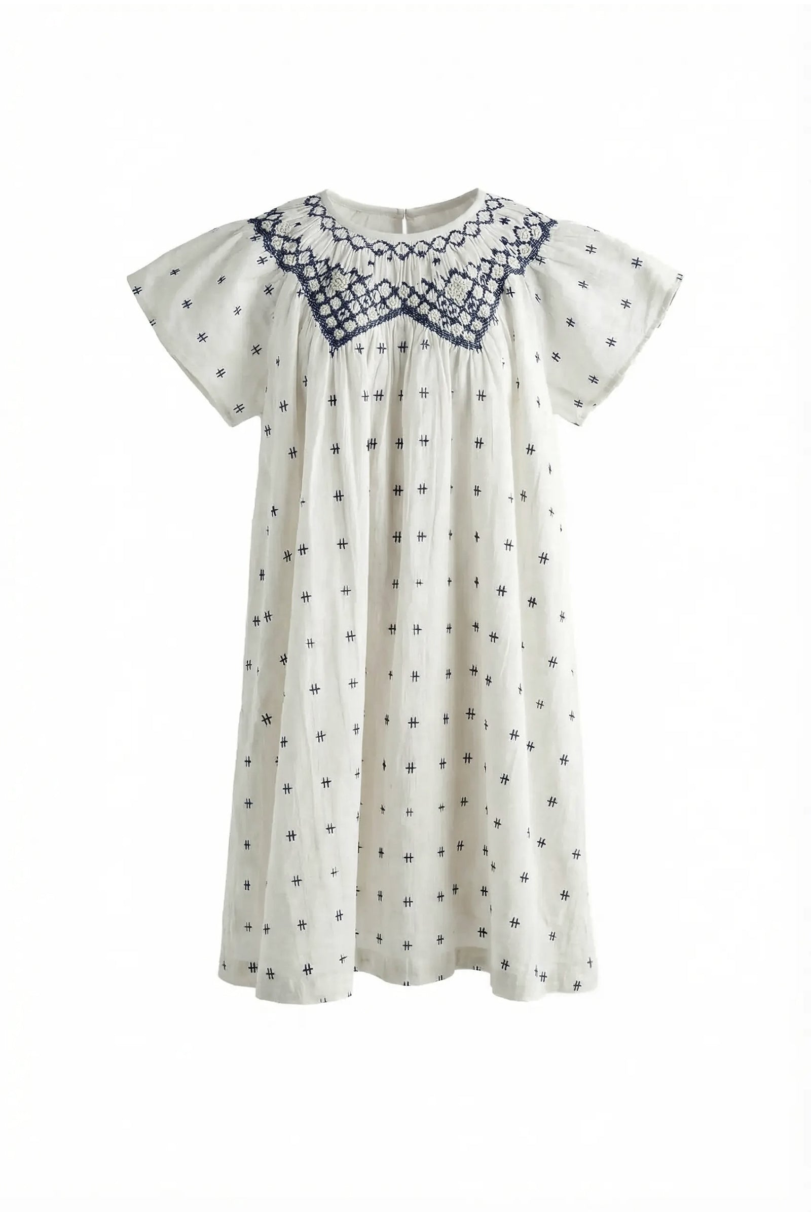 Pernille Ivory Cotton Dress with Blue Details