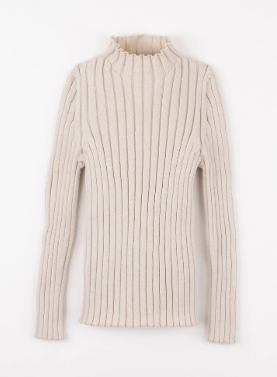 Popelin Sand Funnel Collar Ribbed Jersey