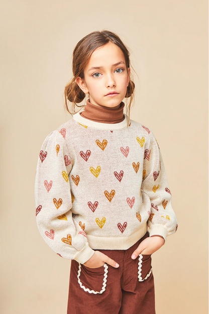 Mipounet Ivory with Hearts Wool Mix Sweater