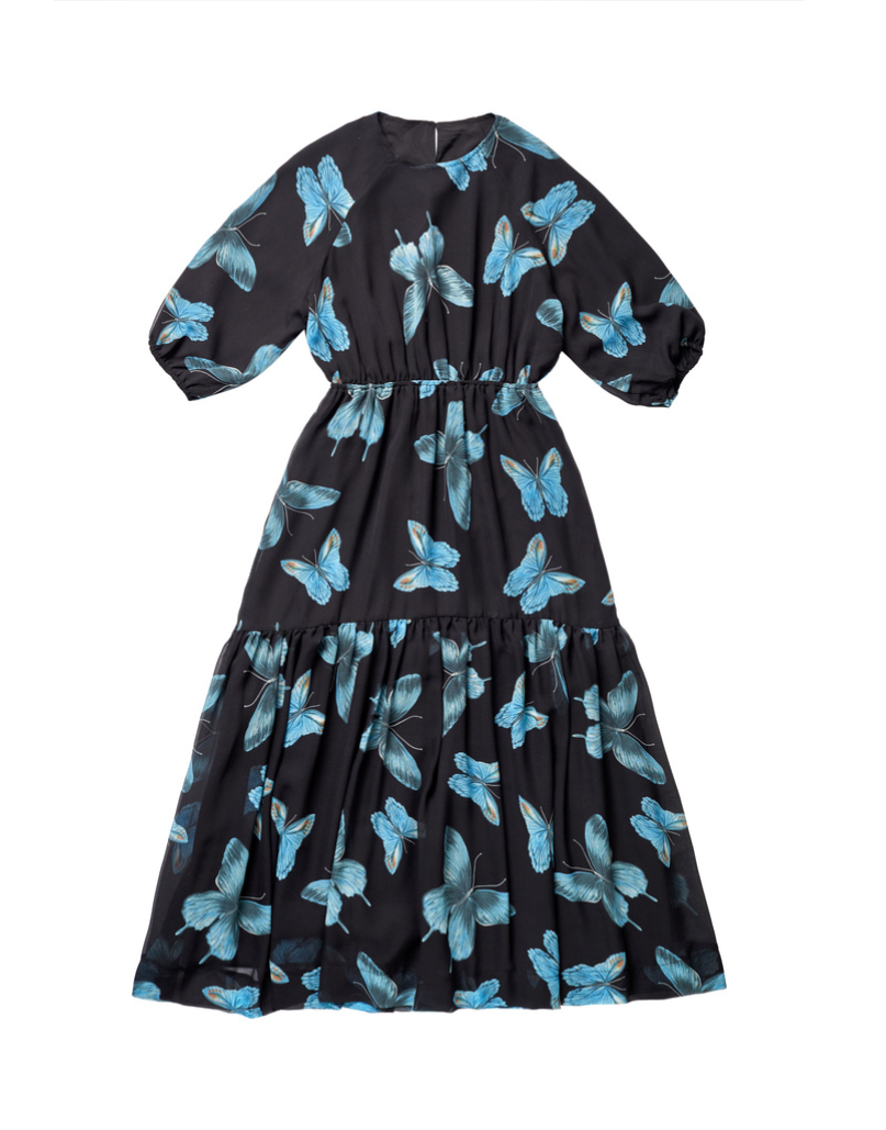 Elle Oh Elle Black with Blue Butterfly Print Bella Dress