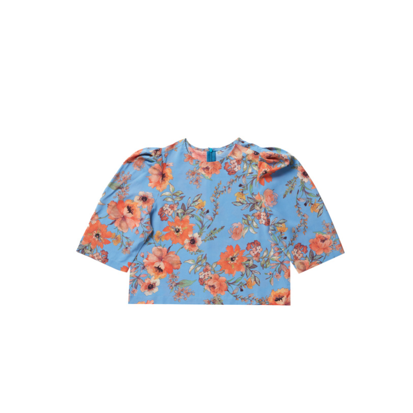 Elle Oh Elle Blue with Orange Flowers Lulu Blouse