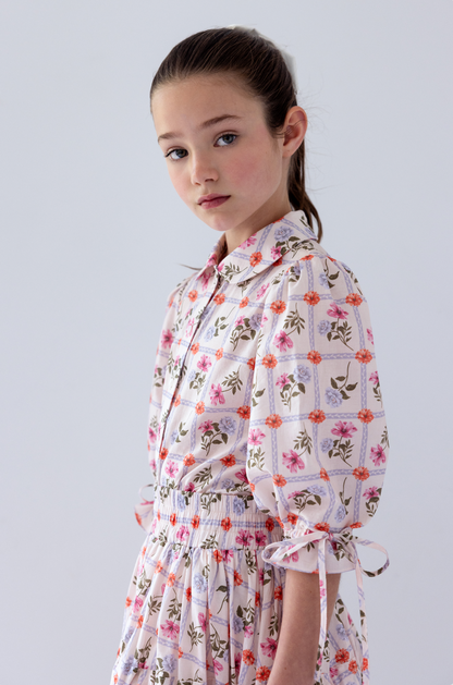 Steph Flower Grid Print Voile Blouse
