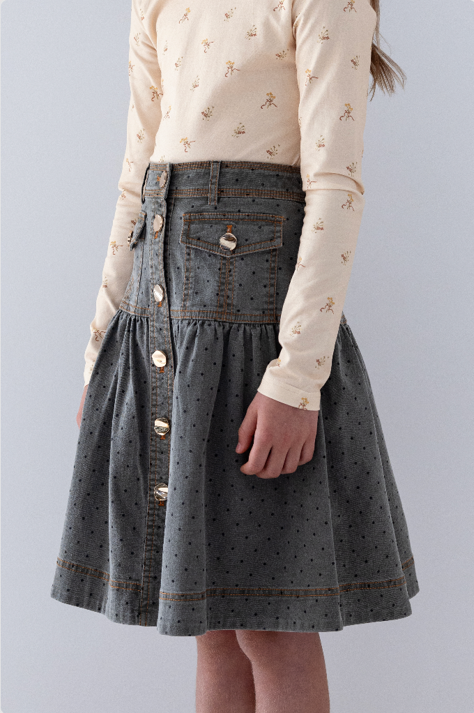 Steph The Label Grey Spot Chambray Skirt