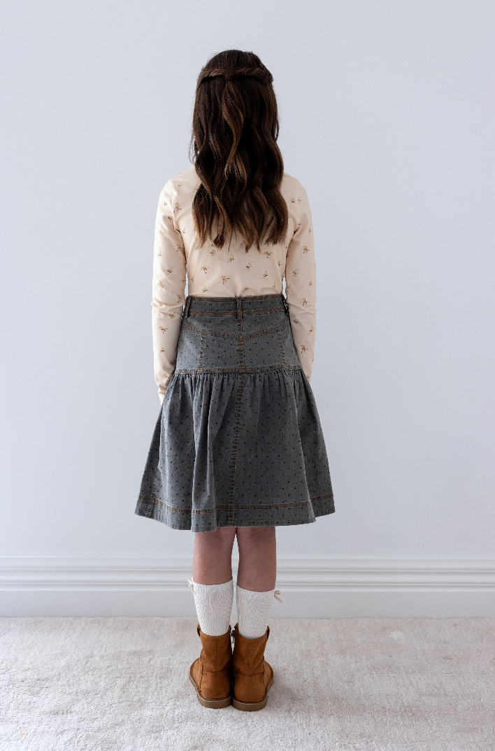 Steph The Label Grey Spot Chambray Skirt