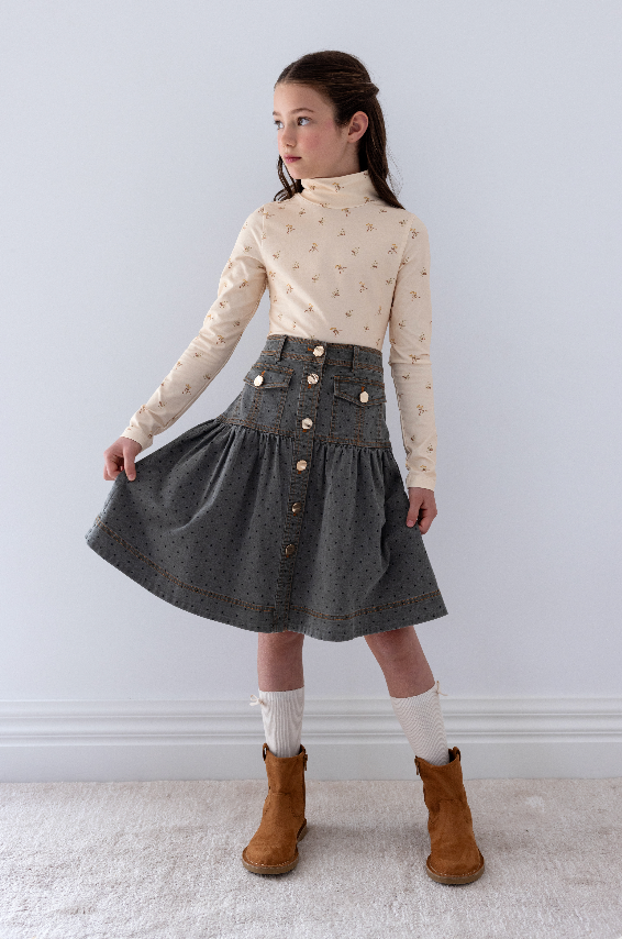 Steph The Label Grey Spot Chambray Skirt