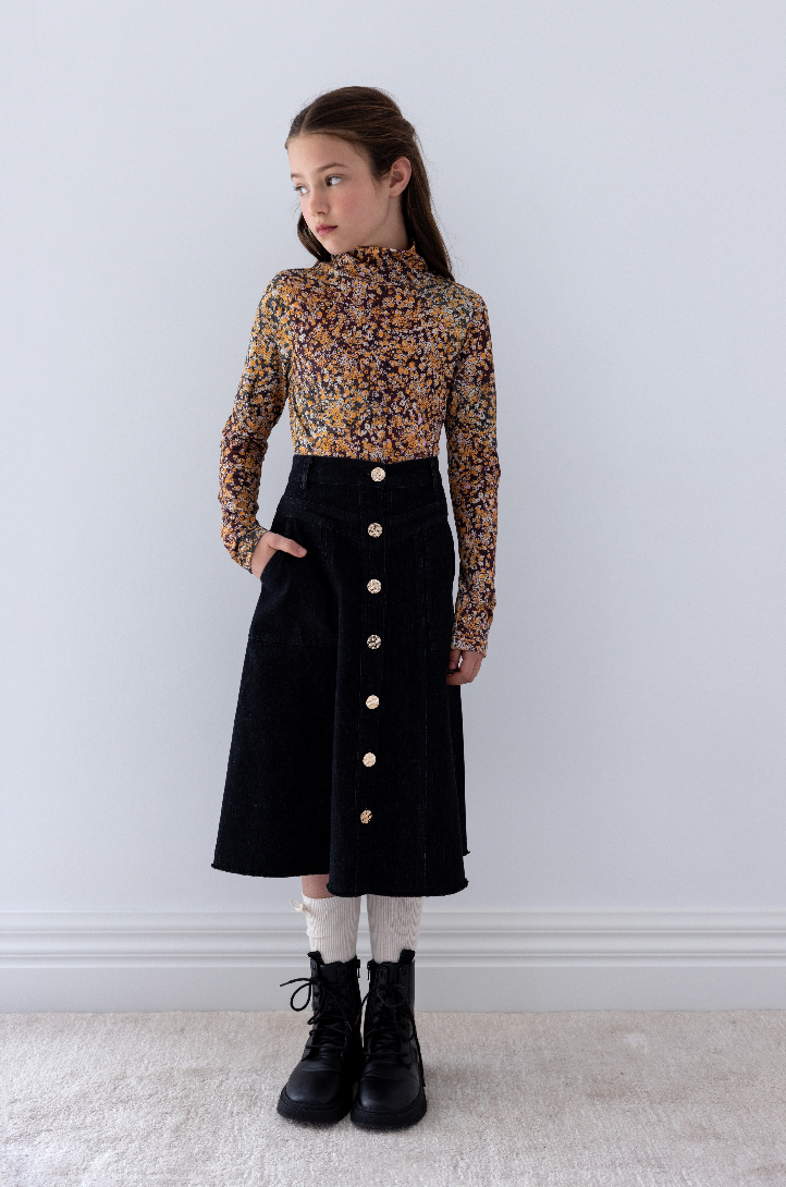 Steph The Label Black Wash Denim Button Through Skirt