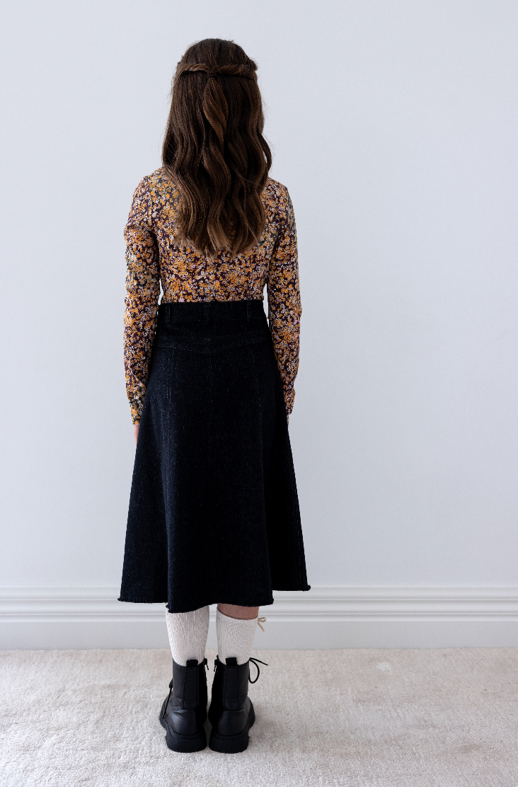 Steph The Label Black Wash Denim Button Through Skirt