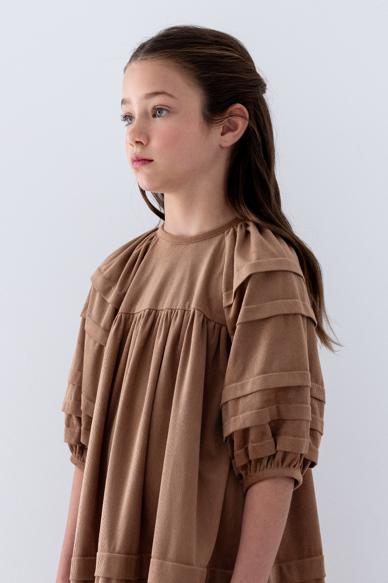 Steph The Label Caramel Cord Pleat Dress