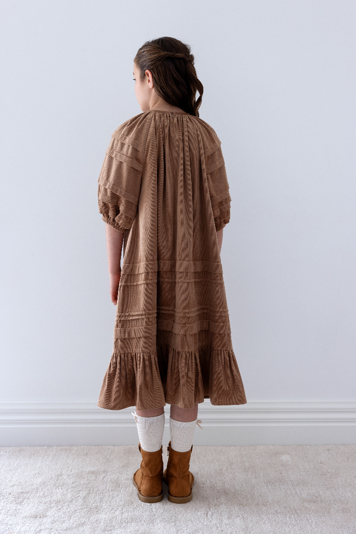 Steph The Label Caramel Cord Pleat Dress